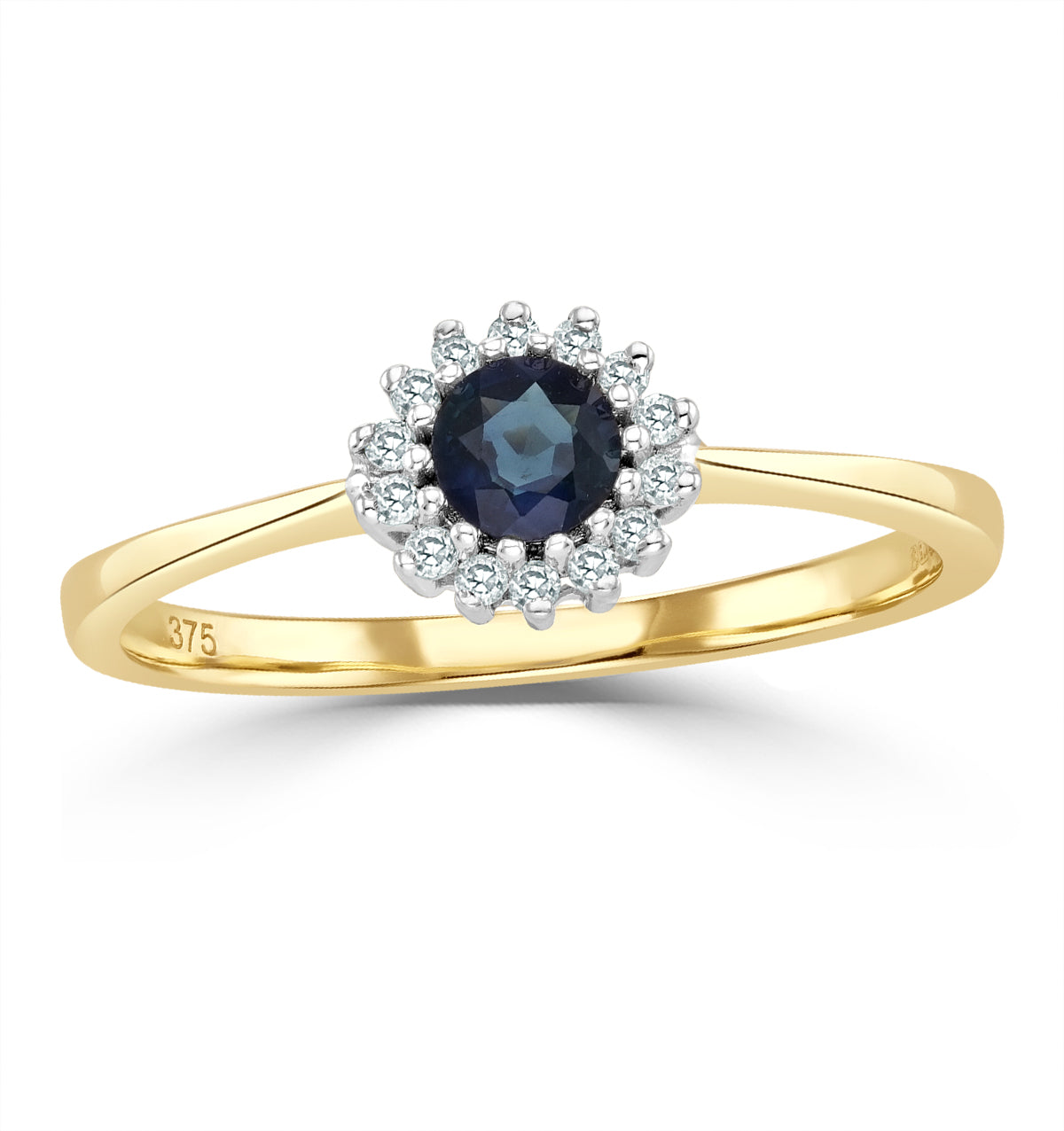 Sapphire 3 x 3mm And Diamond 9K Gold Ring
